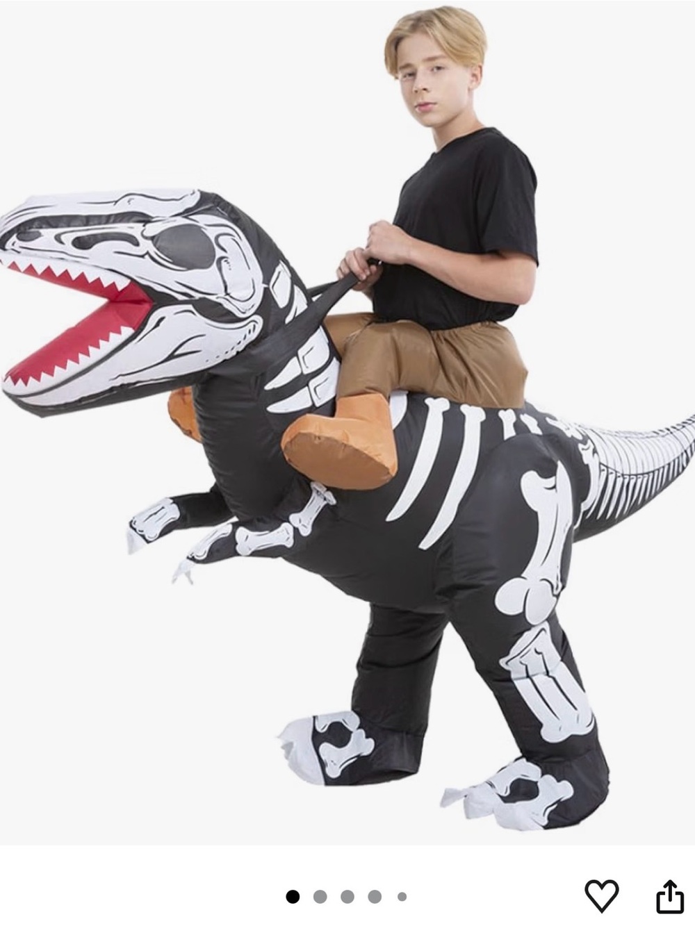 Inflatable Skeleton Dinosaur Ride-On Costume - Black